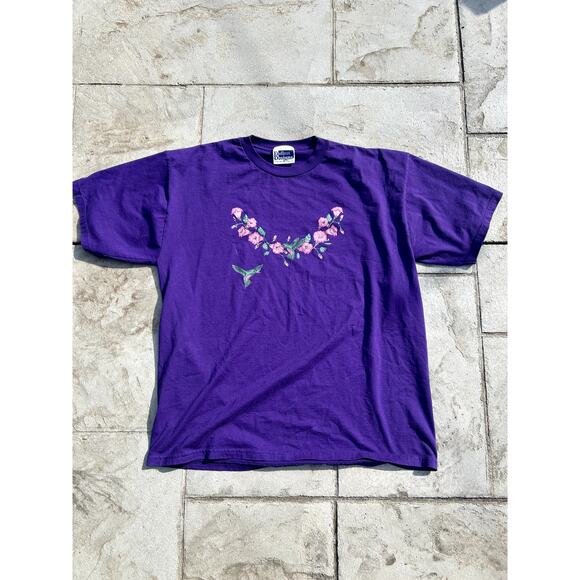 90s Purple Humming Bird Nature Vintage T Shirt XL - Picture 1 of 4